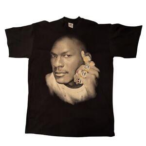 Vintage 90s Michael Jordan 6 Rings Bling Rap Tee Shirt Black 3XLT Made In USA